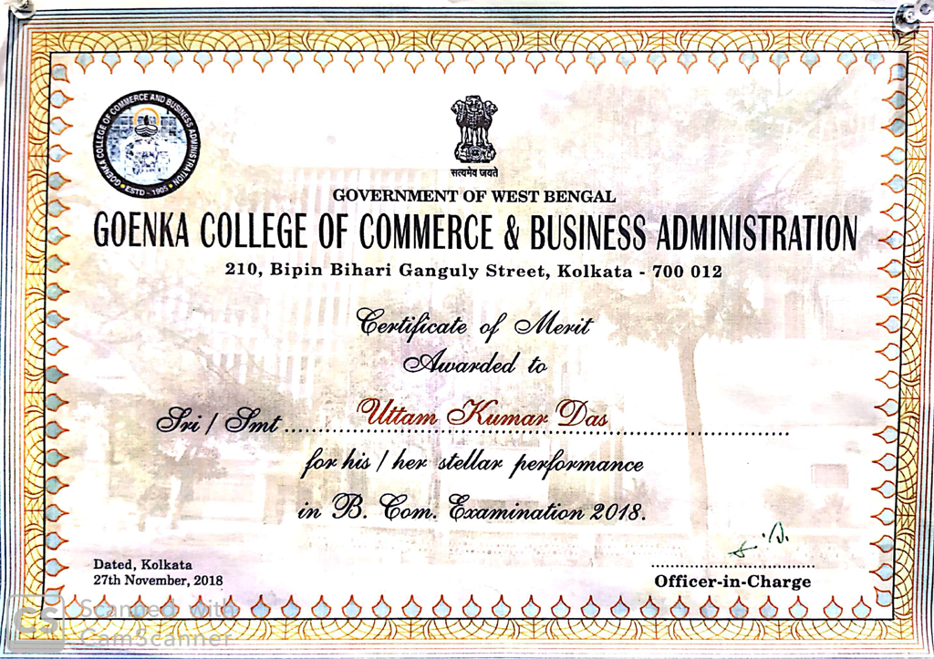 Goenka College Certificate